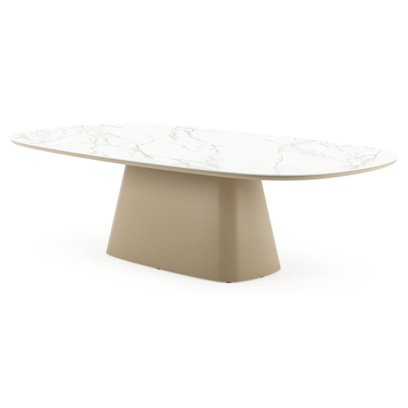 Table de jardin Amico bombo xl en aluminium beige et céramique pleine Calacatta - Lg. 270 x Lrg. 148 x Haut. 74 cm