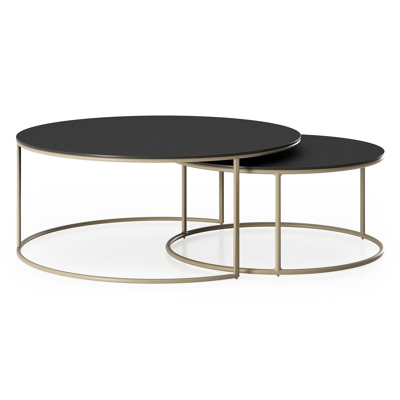 Ensemble de 2 tables d'appoint Fano ronde en aluminium beige et céramique pleine Nero Black - Diam. 85 x Haut. 35 cm