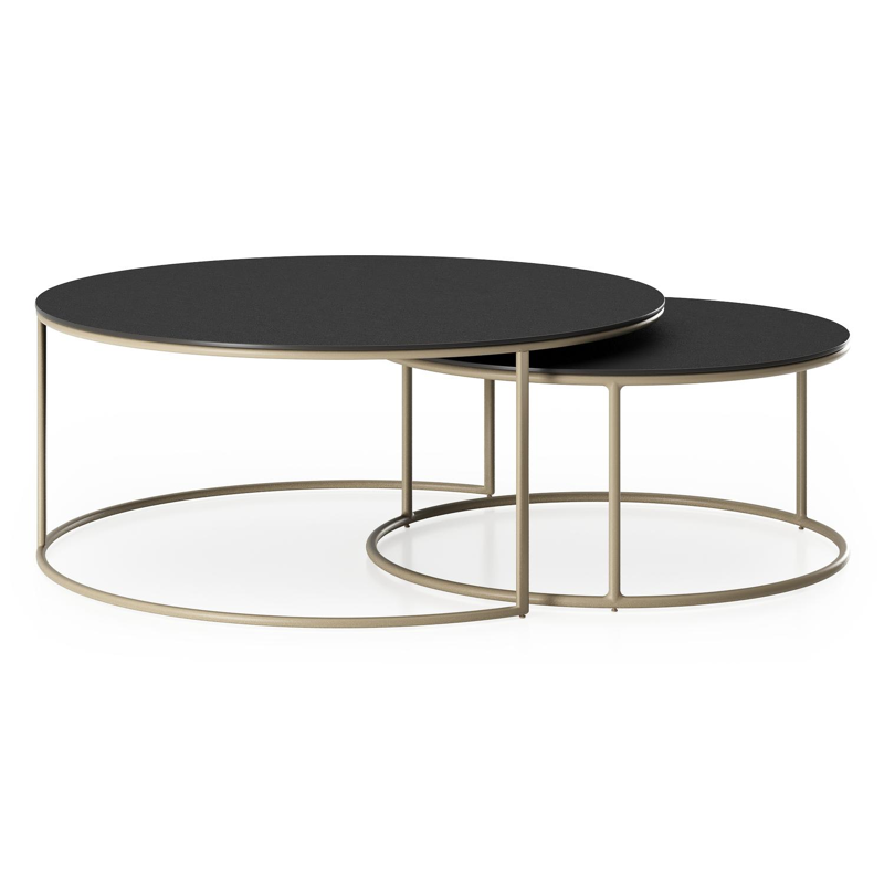 Fano set van 2 loungetafels rond in beige aluminium en volkeramiek Nero Black - Dia. 85 x H 35 cm