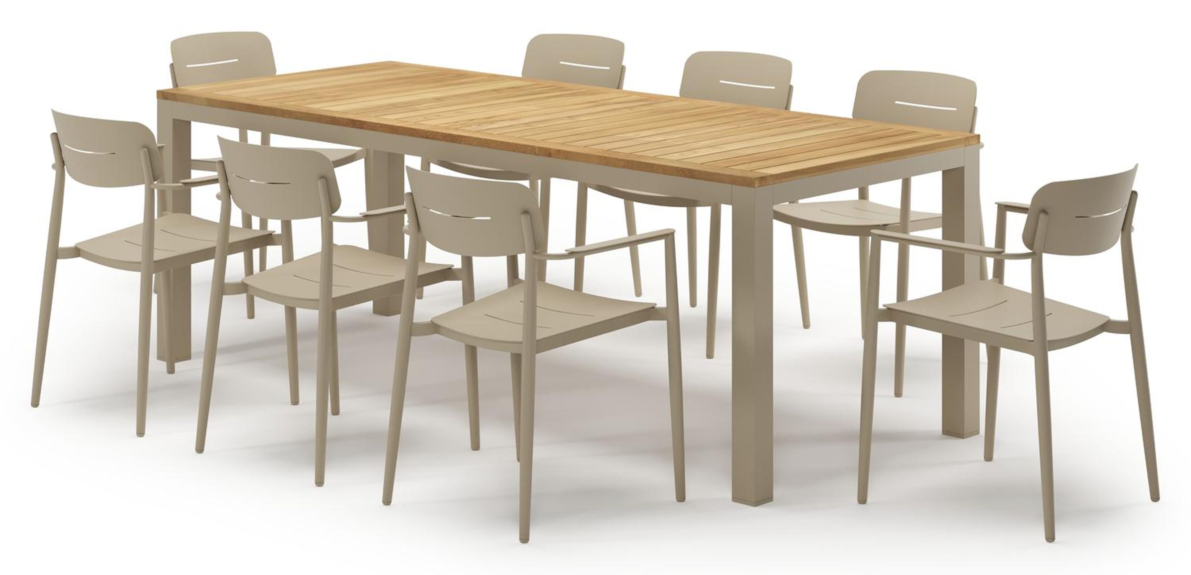 Ensemble de jardin Varese en aluminium beige et teck avec 8 chaises de jardin Cosa