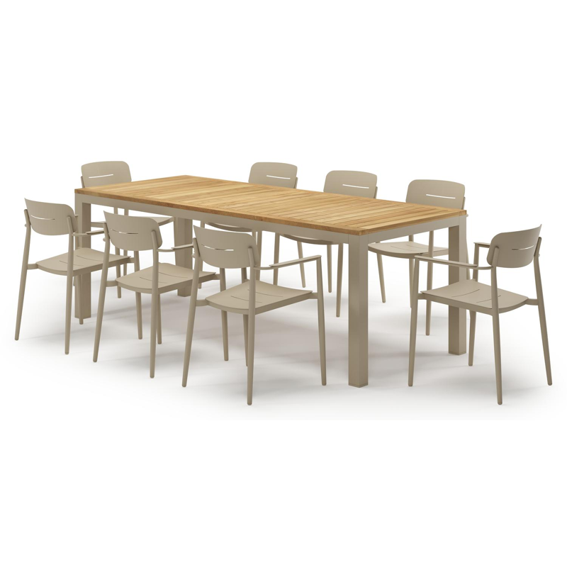 Ensemble de jardin Varese en aluminium beige et teck avec 8 chaises de jardin Cosa