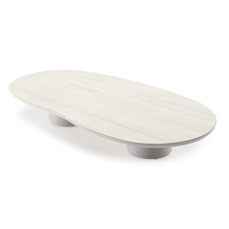 Amico loungetafel organisch in wit aluminium en volkeramiek Travertino Bianco - L 170 x B 91 x H 25 cm