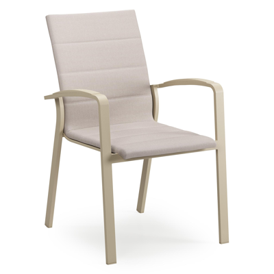 Lioni stapelbare tuinstoel in beige aluminium en beige dubbele luxe textilene