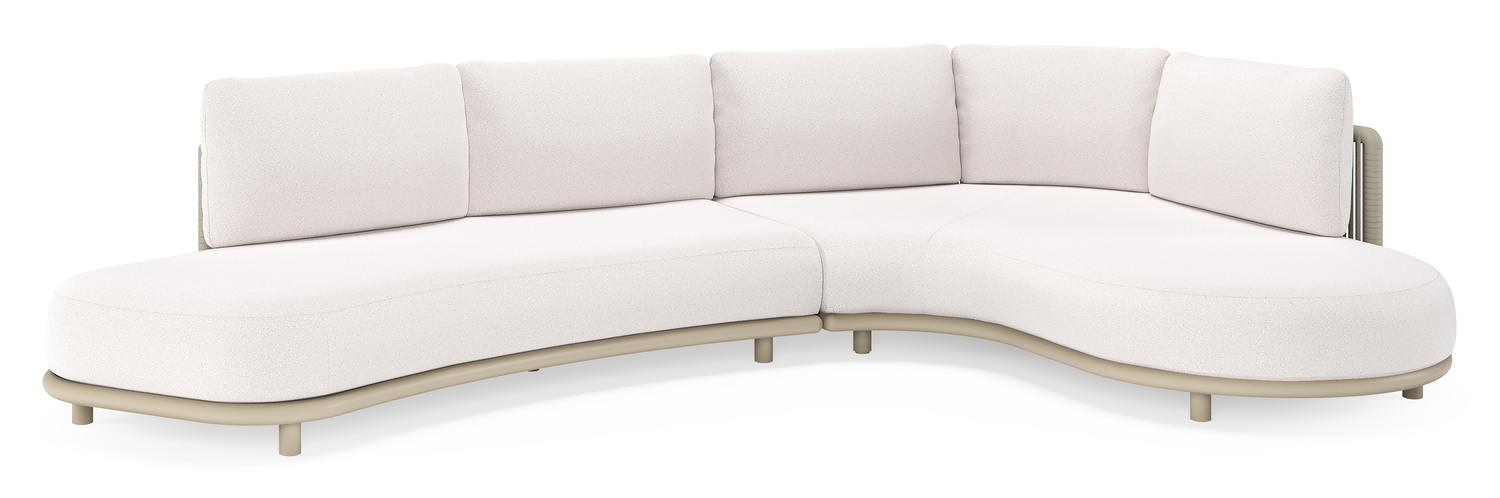 Salon de jardin d'angle Lomano en aluminium beige et corde luxe plate tissée verticalement beige et coussins en all weather solica Ego Eggshell