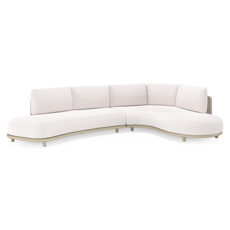 Salon de jardin d'angle Lomano en aluminium beige et corde luxe plate tissée verticalement beige et coussins en all weather solica Ego Eggshell