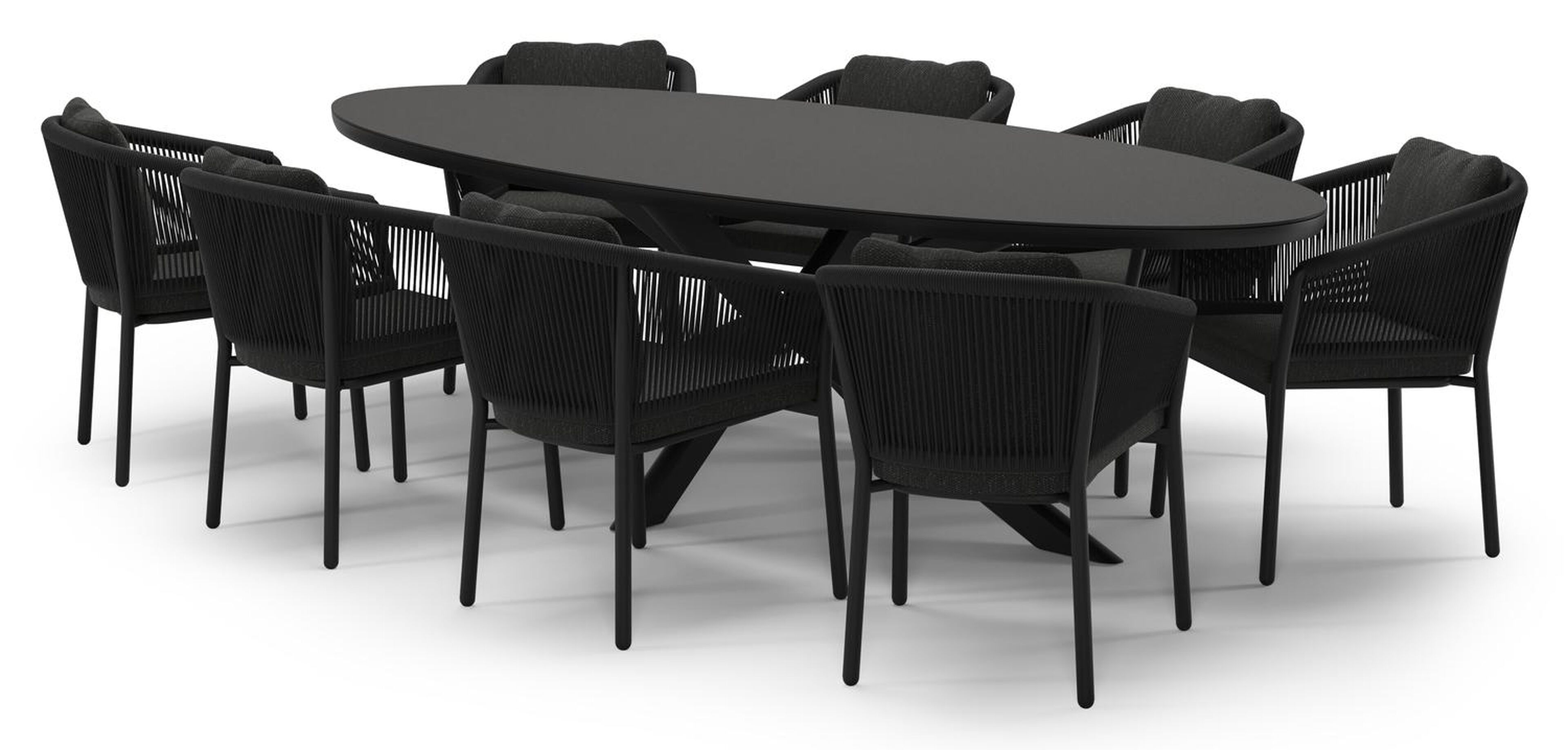 Ensemble de jardin Pamplona en aluminium noir et sintered stone notte minerale avec 8 chaises de jardin Gerona