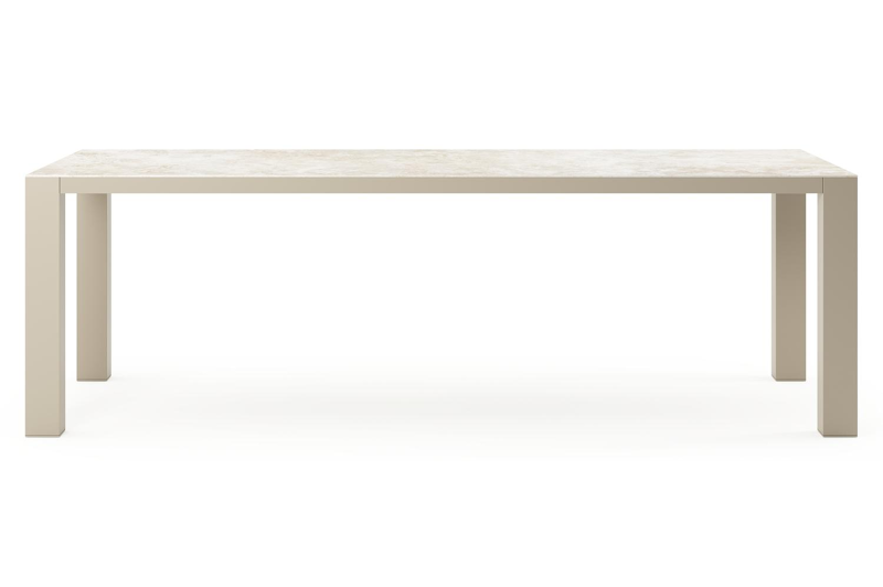 Table de jardin Nano rectangulaire en aluminium beige et céramique pleine Rapolano Lg. 240 x Lrg. 100 cm