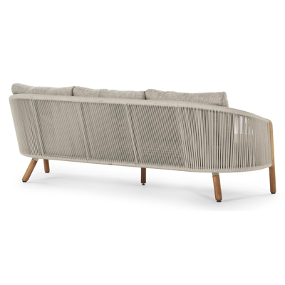 Gardo loungeset in teak en beige verticaal geweven ronde rope met chartres pewter all weather sunbrella® luxe kussens