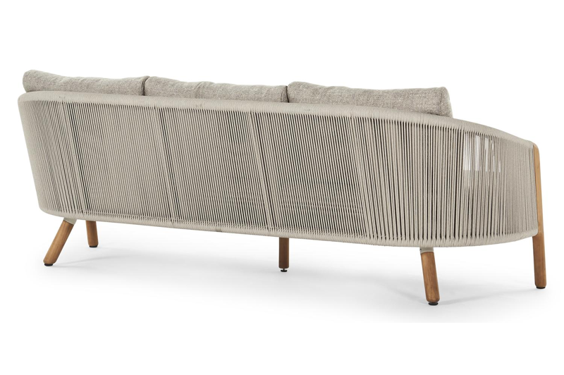 Gardo loungeset in teak en beige verticaal geweven ronde rope met chartres pewter all weather sunbrella® luxe kussens