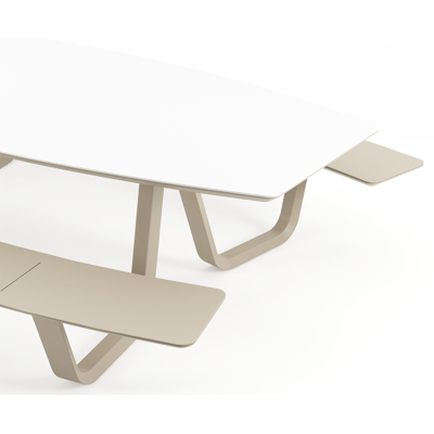 Forno picknicktafel bootvorm in beige aluminium en volkeramiek Arctic White - L 280 x B 192 x H 72 cm
