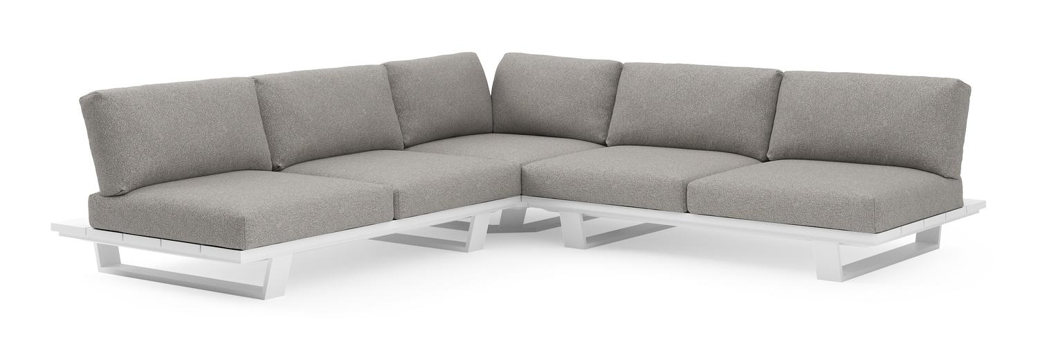 Pagino loungehoek in wit aluminium met tundra charcoal all weather sunbrella® luxe kussen