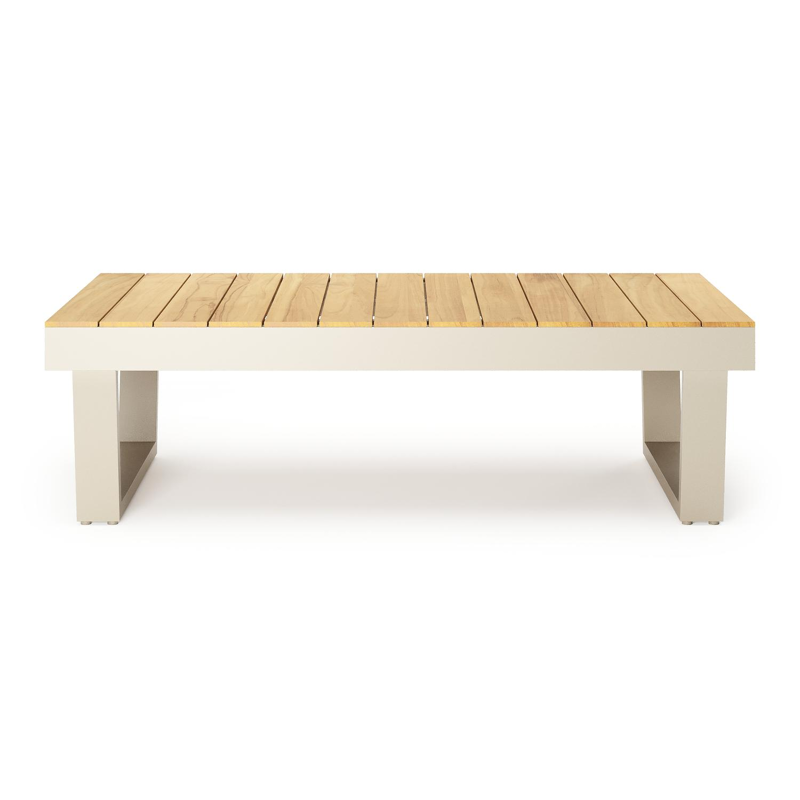 Modica loungetafel in beige aluminium en teak - L 130 x B 72 x H 38 cm
