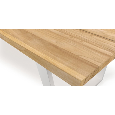 Table de jardin Pagino en aluminium blanc et teck - Lg 300 x Larg. 112 x H 75,5 cm