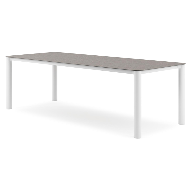 Table de jardin Orso rectangulaire arrondi en aluminium blanc et céramique pleine Wulong - Lg. 240 x Lrg. 100 x Haut. 73.5 cm
