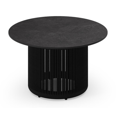 Erla loungetafel in zwart aluminium en zwarte rope met sintered stone zwart - L 60 x B 35 x H 35 cm