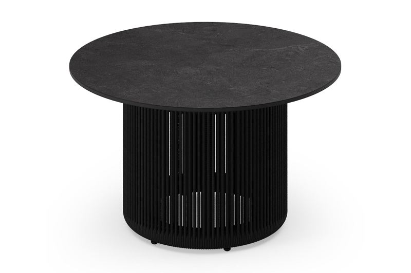 Erla loungetafel in zwart aluminium en zwarte rope met sintered stone zwart - L 60 x B 35 x H 35 cm