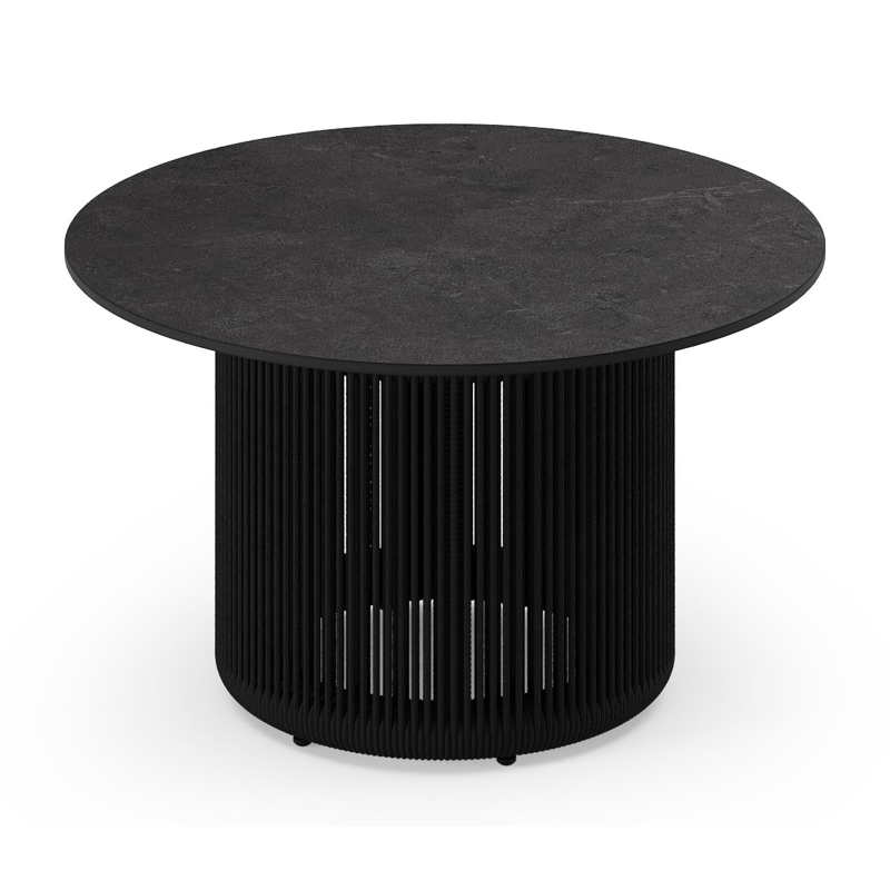 Erla loungetafel in zwart aluminium en zwarte rope met sintered stone zwart - L 60 x B 35 x H 35 cm