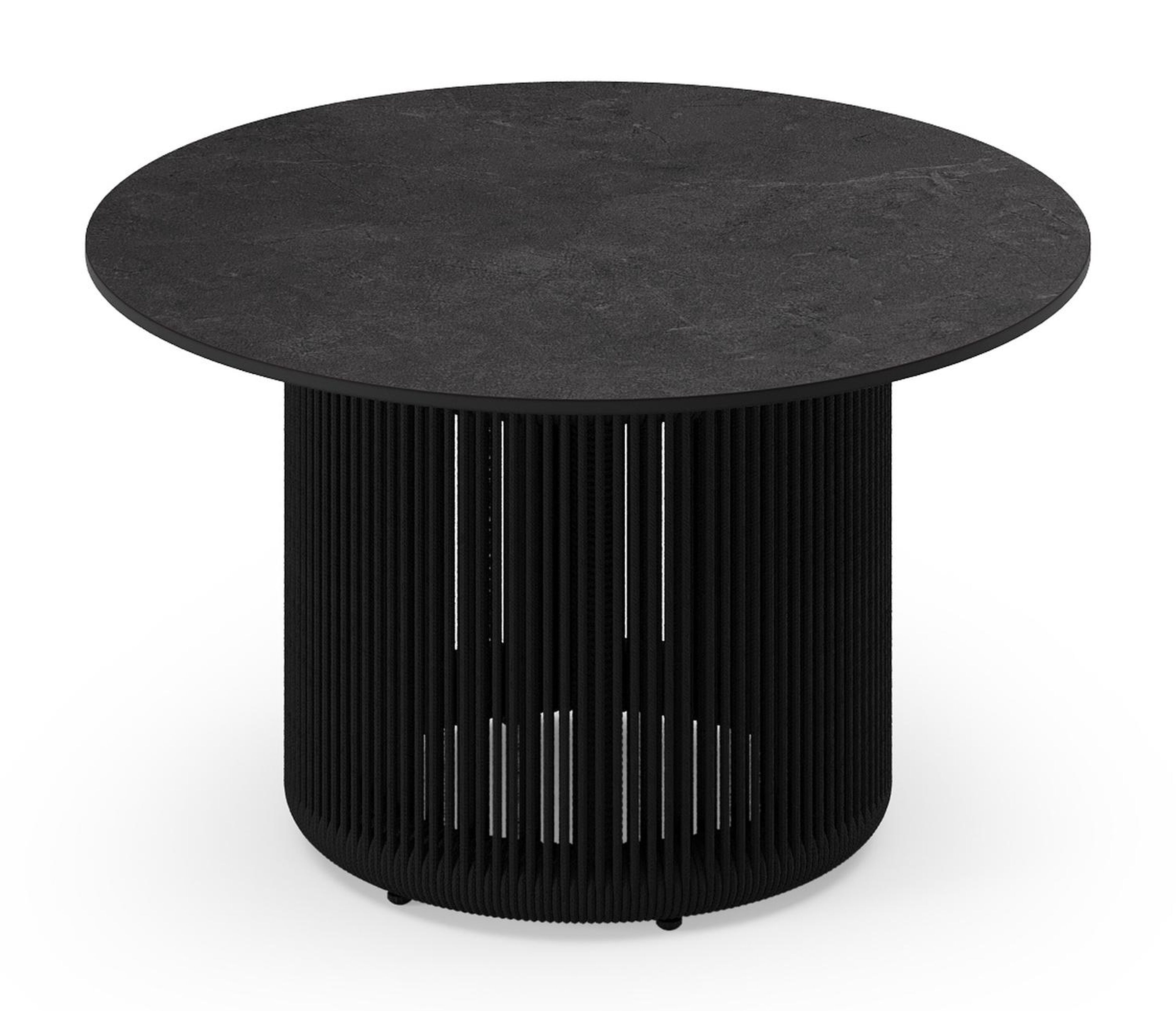 Erla loungetafel in zwart aluminium en zwart verticaal geweven ronde rope en zwarte rope met sintered stone zwart - L 60 x B 35 x H 35 cm