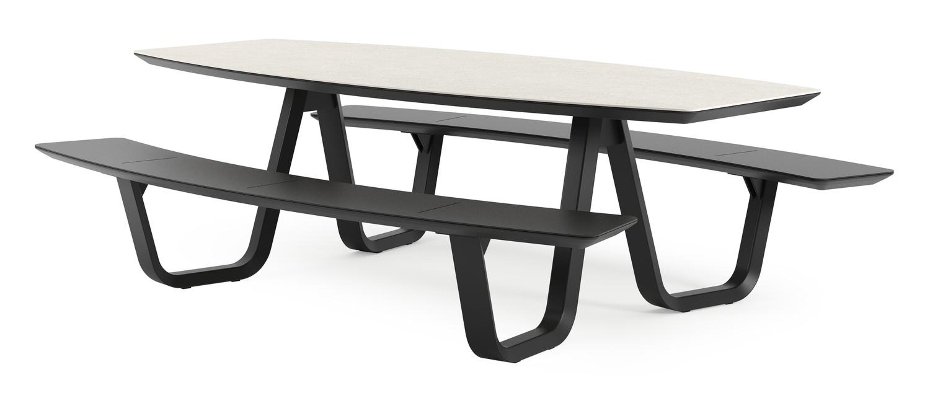 Table de pique-nique Forno forme de bateau en aluminium noir et céramique pleine Shilin - Lg. 240 x Lrg. 181 x Haut. 72 cm