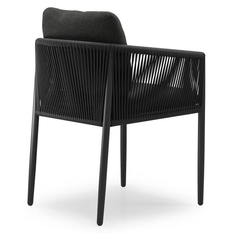 Organo tuinstoel in beige aluminium en beige verticaal geweven ronde rope met stoelkussen in All Weather Sunbrella® Luxe Chartres Sooty