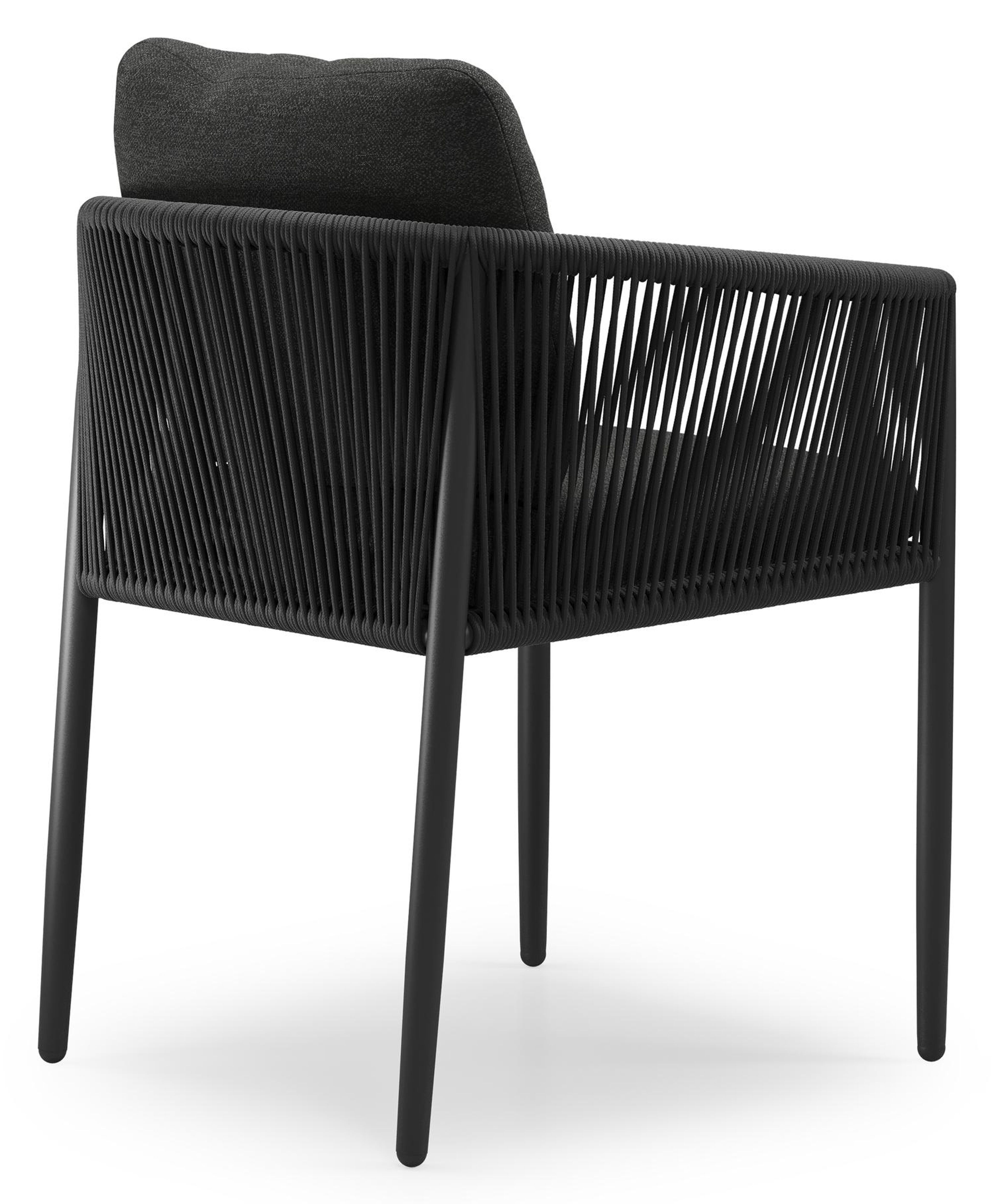 Chaise de jardin Organo en aluminium beige et corde ronde tissée verticalement beige avec coussin en All Weather Sunbrella® Luxe Chartres Sooty