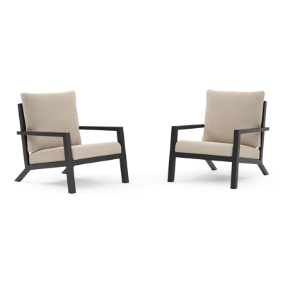 Set van 2 Arnes loungestoelen in zwart aluminium met rustic weather+ softtouch kussens