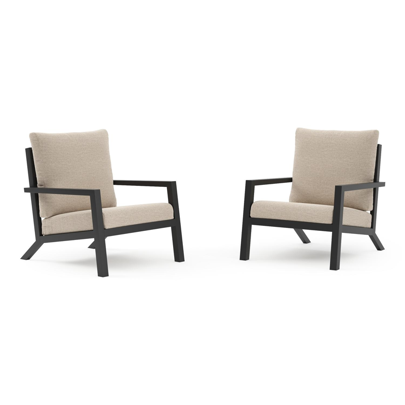 Set van 2 Arnes loungestoelen in zwart aluminium met rustic weather+ softtouch kussens