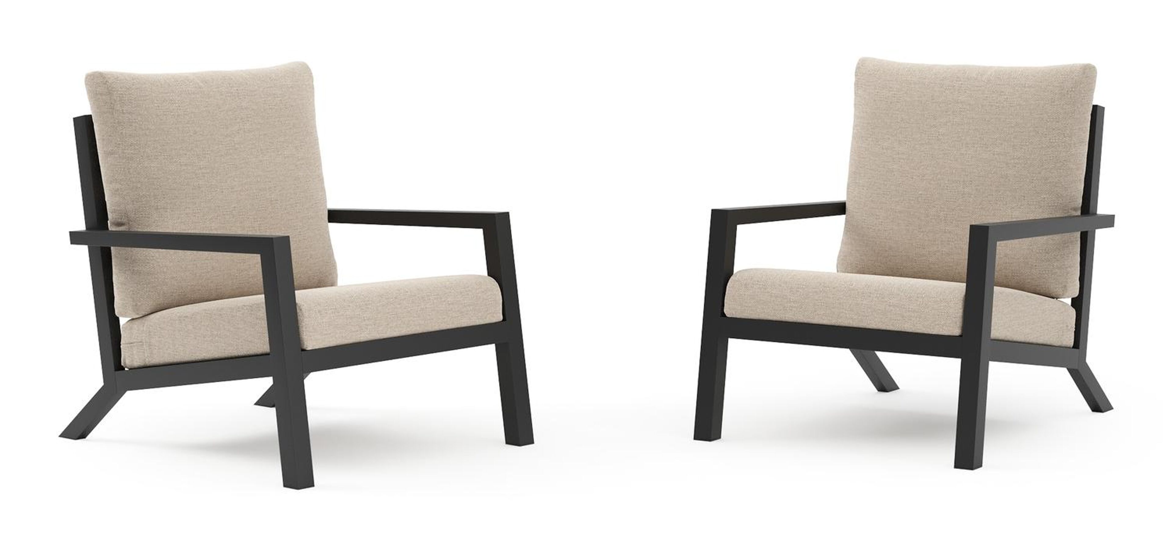 Set van 2 Arnes loungestoelen in zwart aluminium met rustic weather+ softtouch kussens