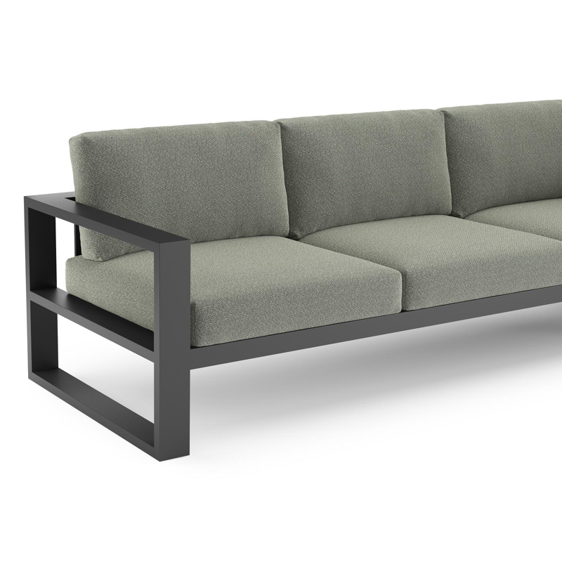 Verato loungehoek in zwart aluminium met savane leaf all weather sunbrella® luxe kussen