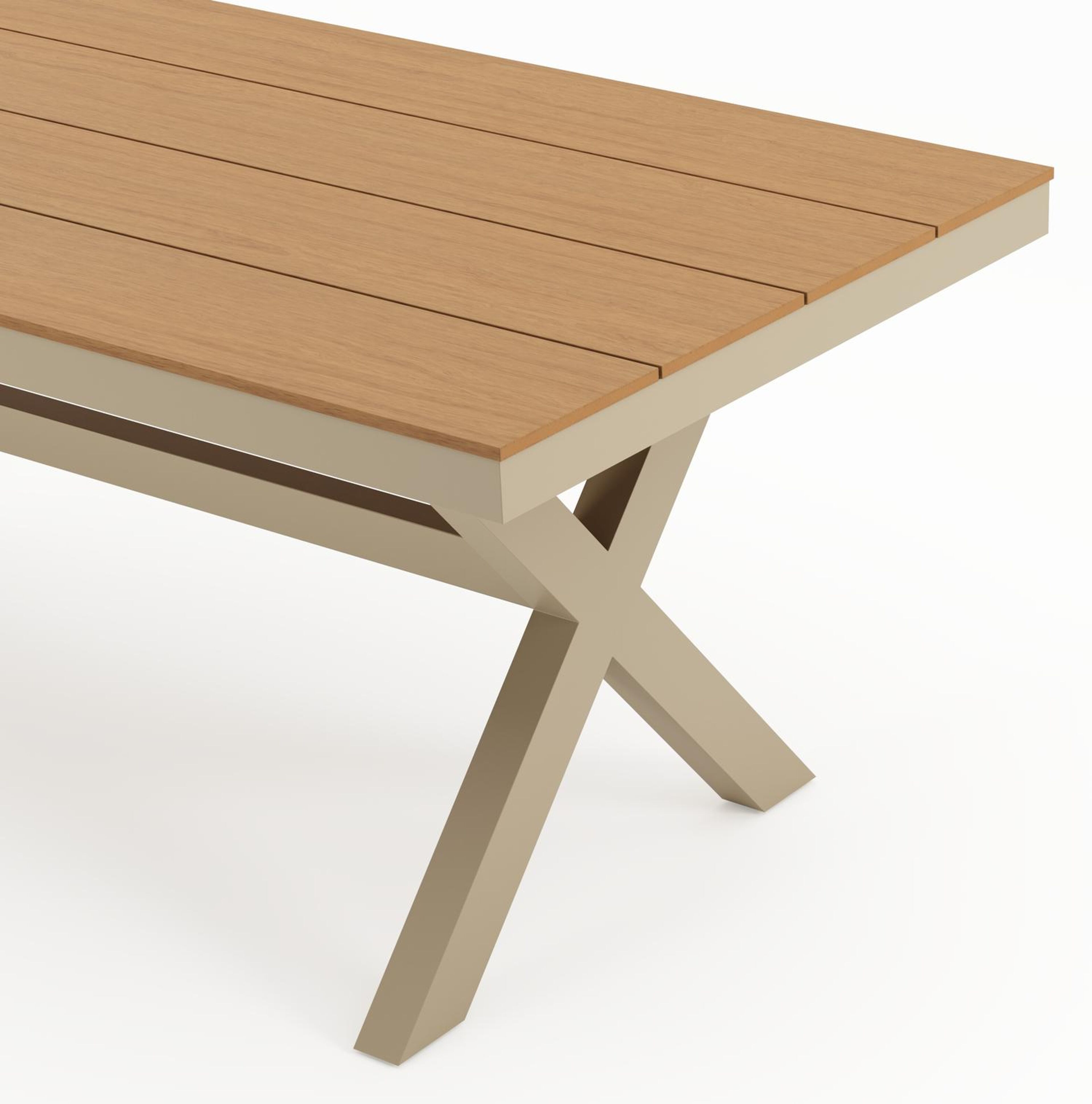 Bahia tuinset in beige aluminium en polywood met 8 stapelbare Bahia tuinstoelen