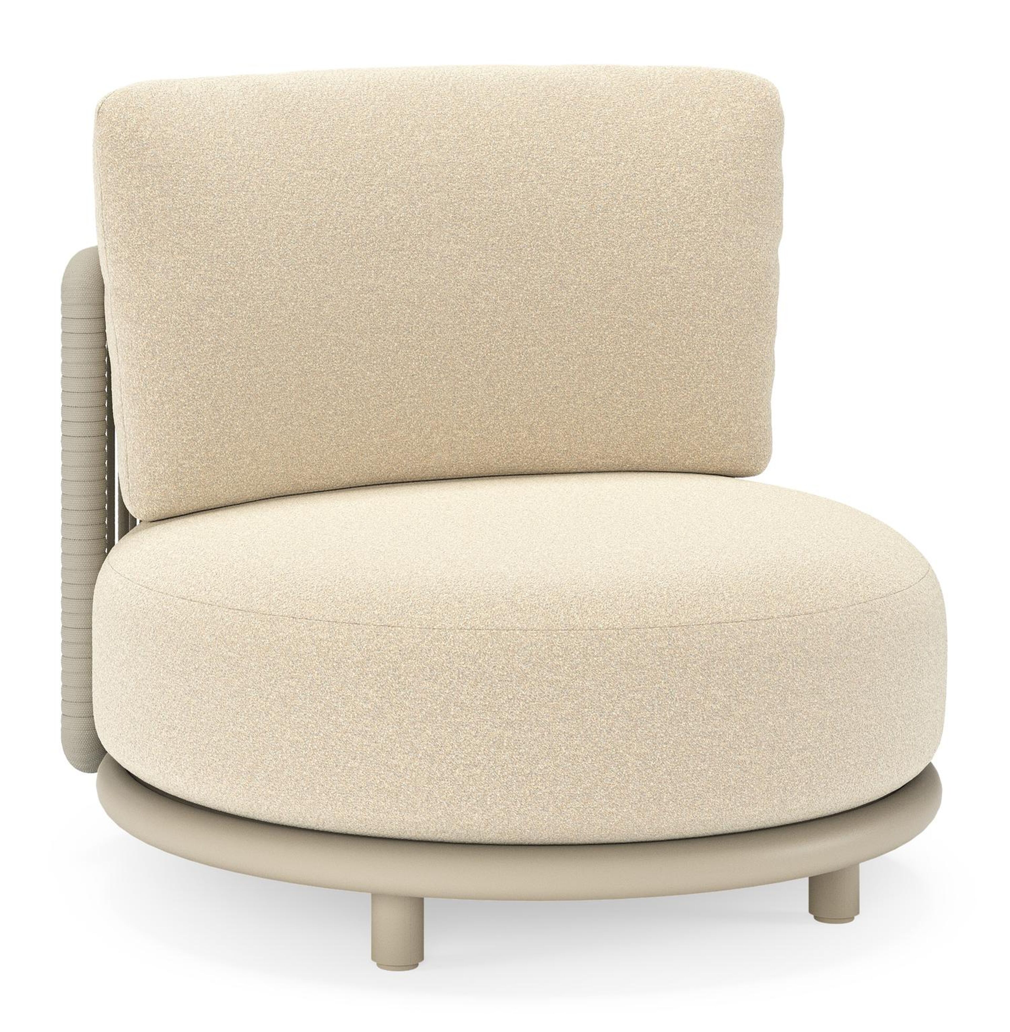 Fauteuil de jardin Lomano en aluminium beige et corde luxe plate tissée verticalement beige et coussins en all weather solica Soul Papyrus