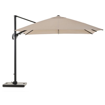 Avola zweefparasol met tiltfunctie in zwart aluminium en natural Weather+ Softtouch parasoldoek - L1 300 x L2 300 cm met Pedito parasolvoet 120 kg