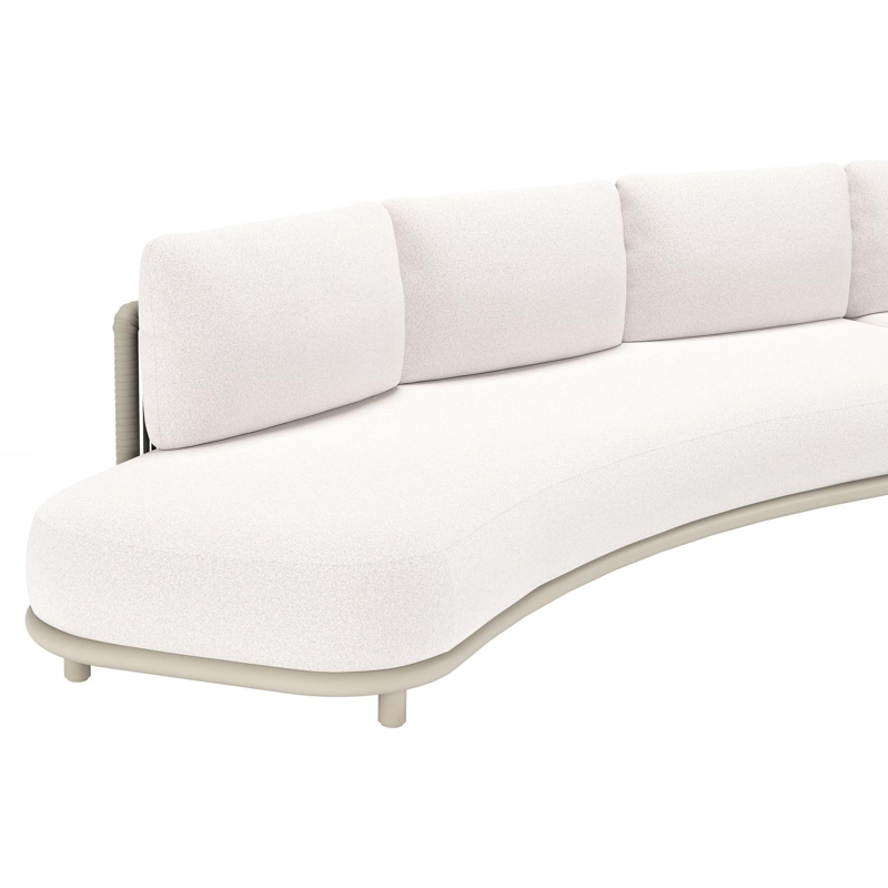 Lomano loungebank in beige aluminium en beige verticaal geweven luxe vlakke rope met Ego Eggshell all weather solica