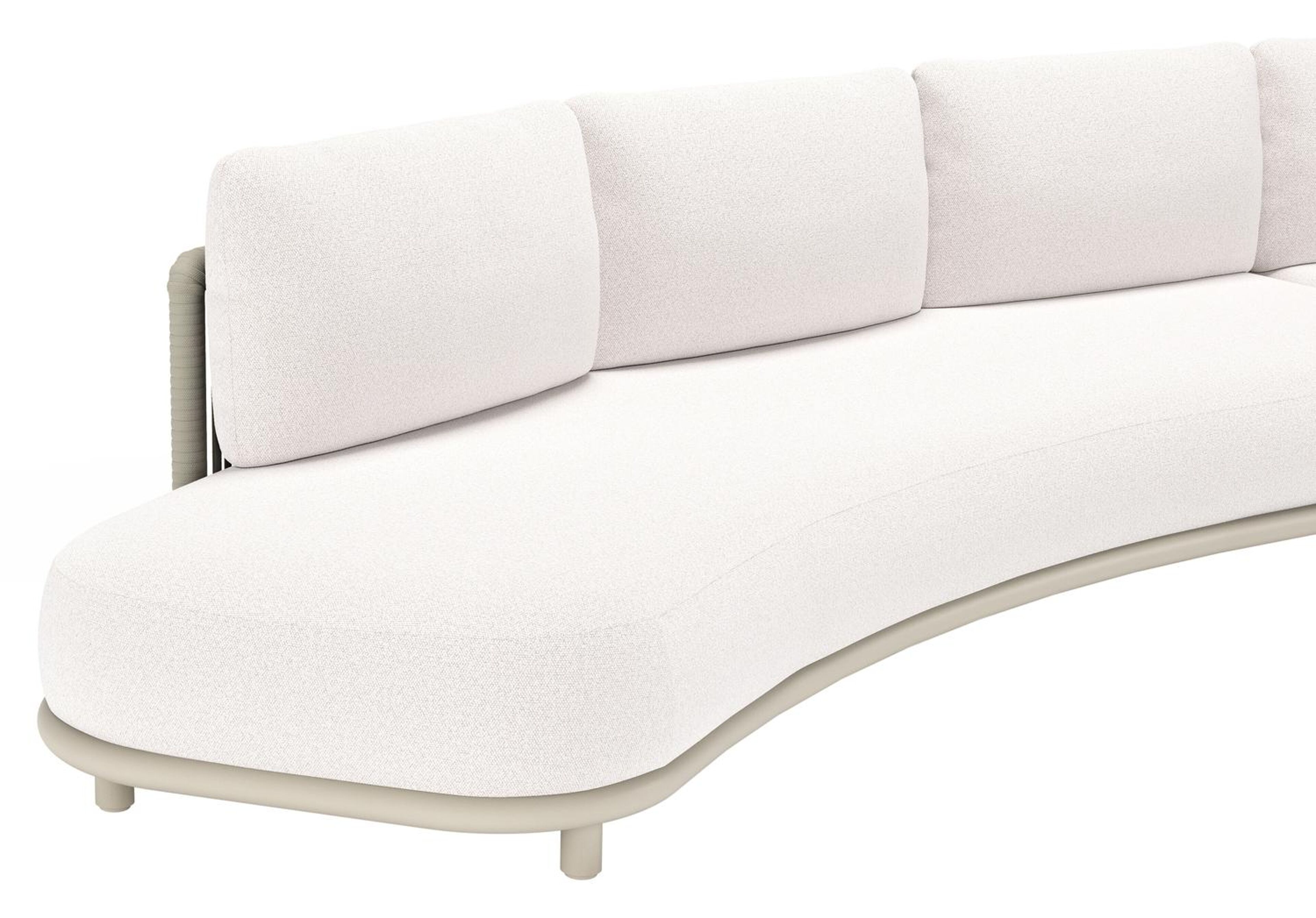 Lomano loungebank in beige aluminium en beige verticaal geweven luxe vlakke rope met Ego Eggshell all weather solica