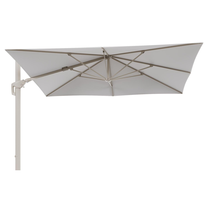 Minore zweefparasol met tiltfunctie in beige aluminium en Lopi Snow All Weather Sunbrella® Luxe parasoldoek - L1: 280 x L2: 370 cm (zonder voet) (zonder voet)