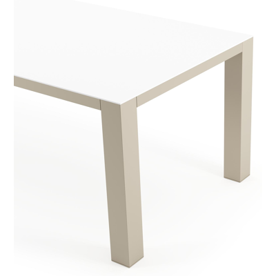 Nano tuintafel rechthoekig in beige aluminium en volkeramiek Arctic White - L 240 x B 100 x H 75 cm