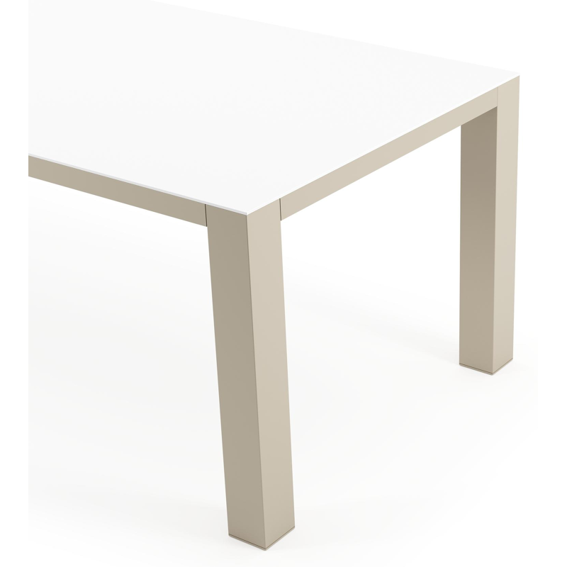 Nano tuintafel rechthoekig in beige aluminium en volkeramiek Arctic White - L 240 x B 100 x H 75 cm