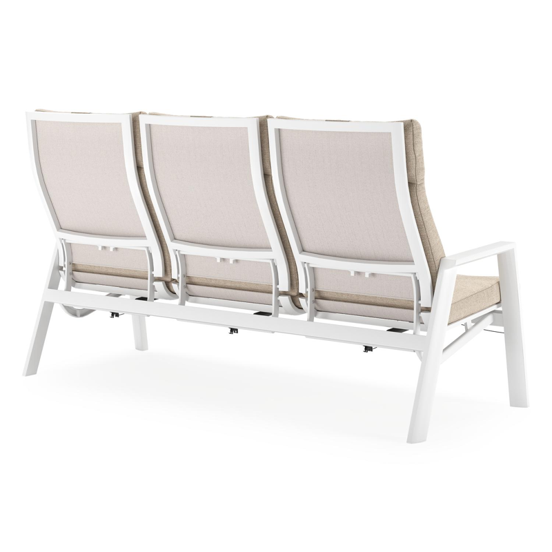 Salon de jardin Prato en aluminium blanc et aluminium beige et coussins en Weather+ Softtouch beige
