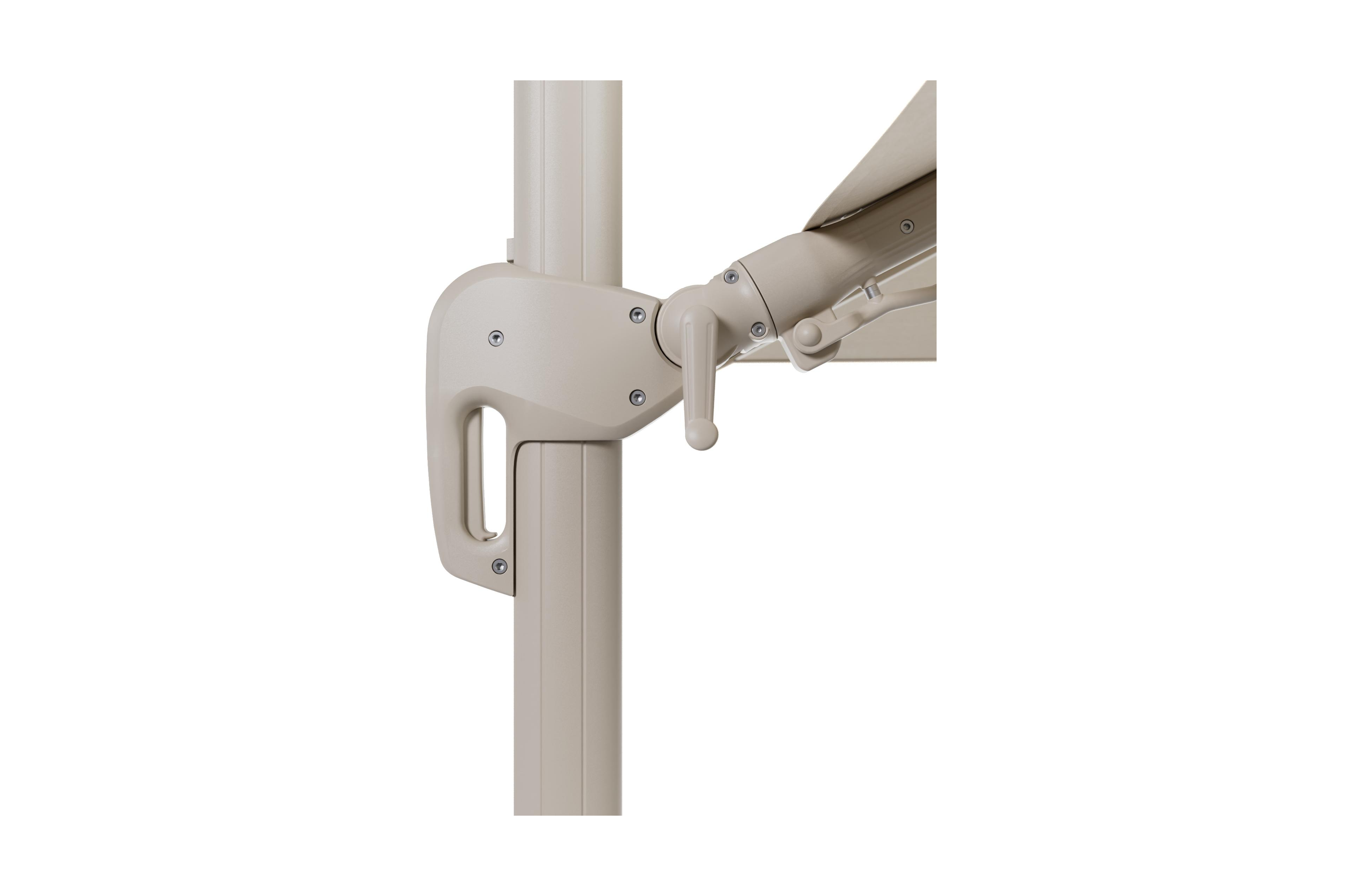 Rufina zweefparasol met tiltfunctie in beige aluminium met beige all weather sunbrella® premium parasoldoek - L1 350 x L2 250 cm (zonder voet)