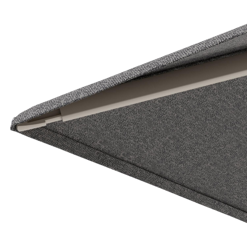Minore zweefparasol met tiltfunctie in beige aluminium en Chartres Drizzle All Weather Sunbrella® Luxe parasoldoek - L1: 280 x L2: 370 cm met parasolvoet Minore 260 kg met wielen