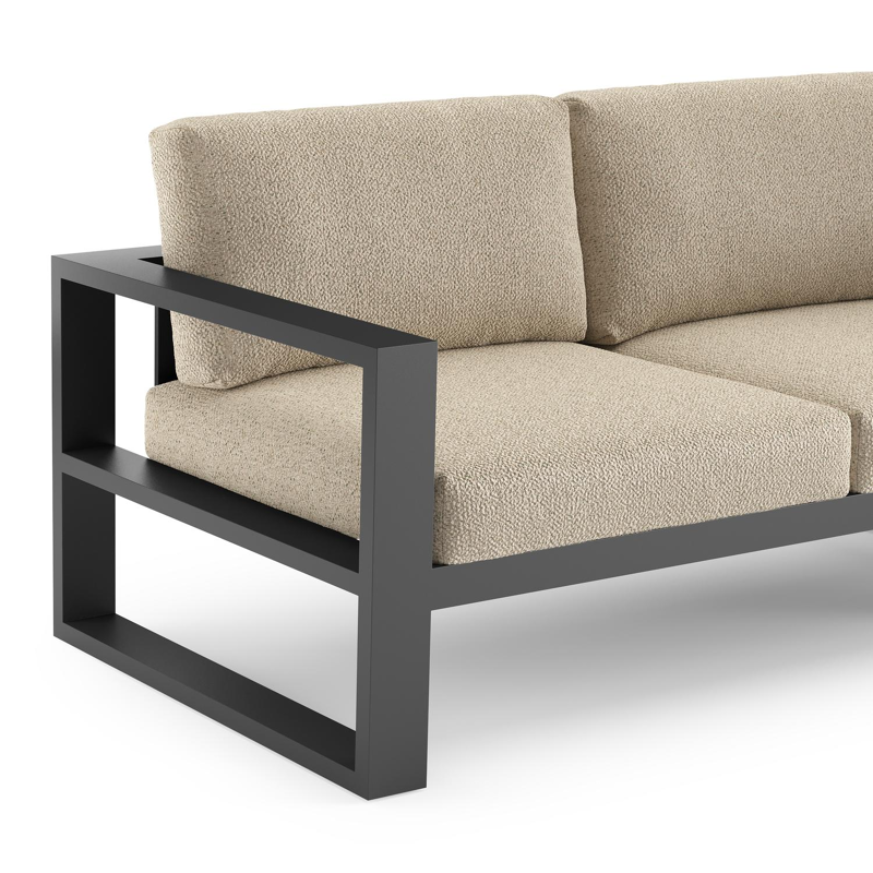Verato loungehoek in zwart aluminium met bora forest all weather cosytica kussen