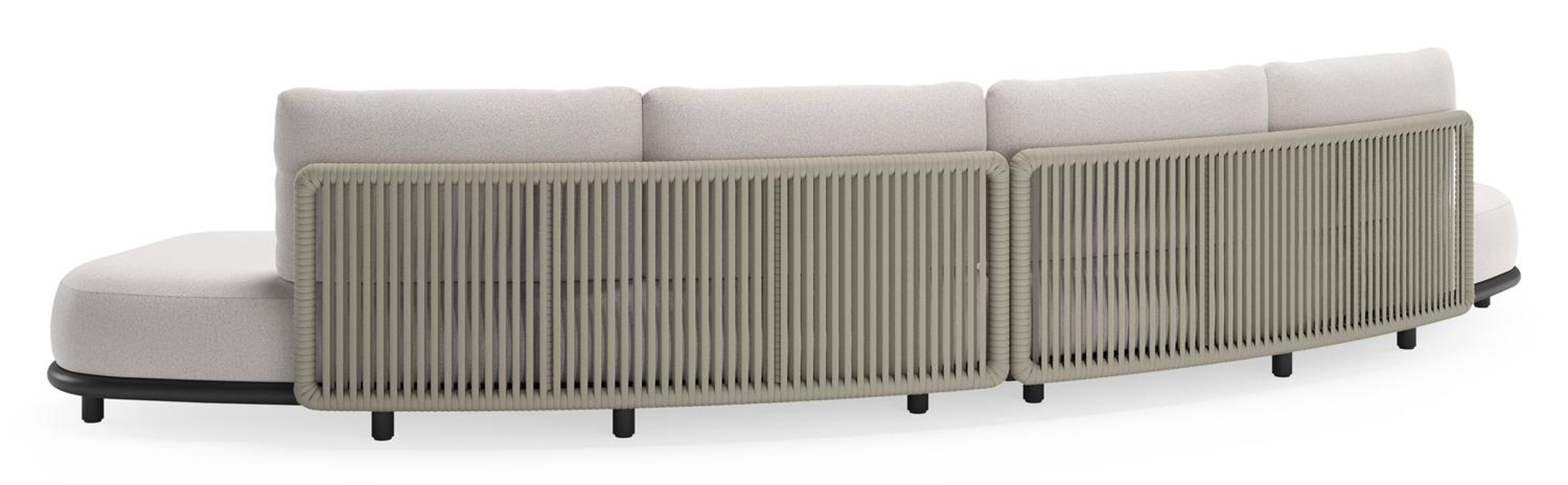Lomano loungebank in zwart aluminium en beige verticaal geweven luxe vlakke rope met Ego Eggshell all weather solica