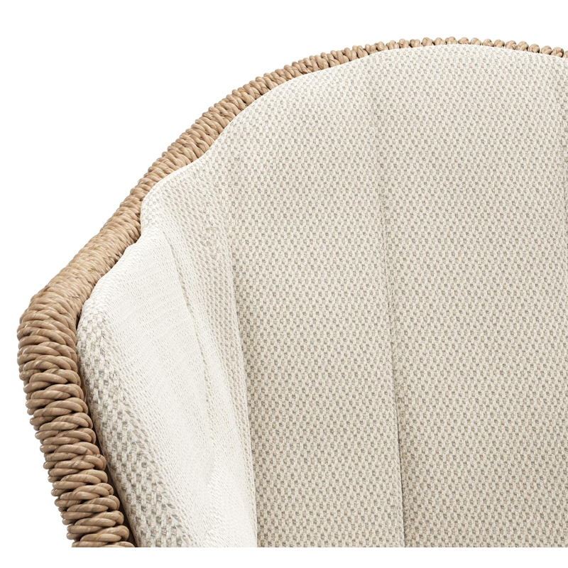 Pagino tuinstoel in wit aluminium en naturel ronde wicker met kussen in lopi marble all weather sunbrella® luxe