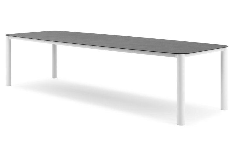 Orso tuintafel bootvorm in wit aluminium en volkeramiek Basalt Black - L 315 x B 115 x H 75 cm