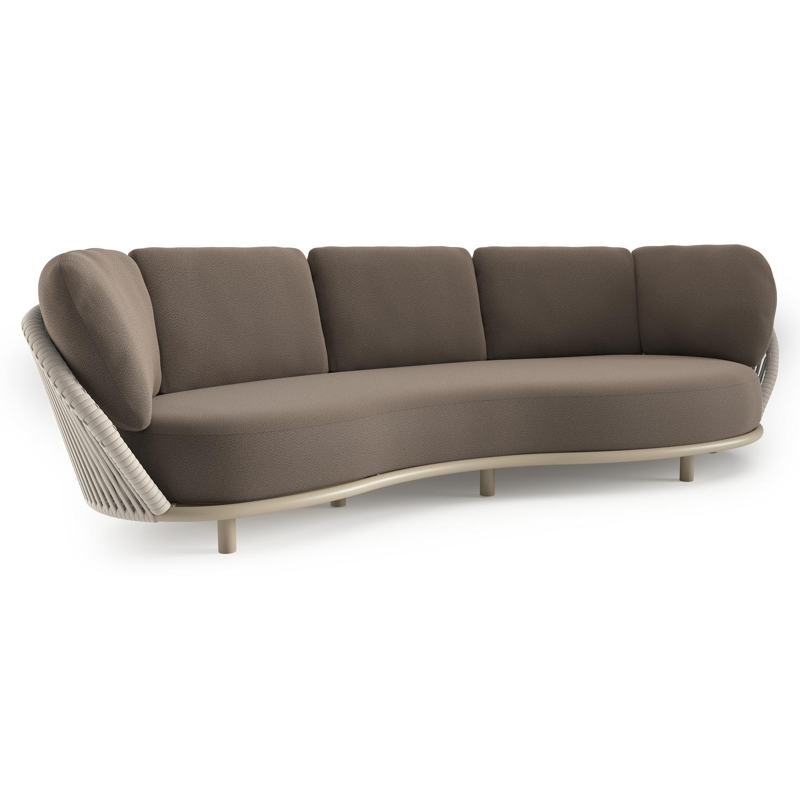 Lupino loungebank in beige aluminium en beige verticaal geweven luxe vlakke brede rope met lopi coconut all weather sunbrella® luxe kussen