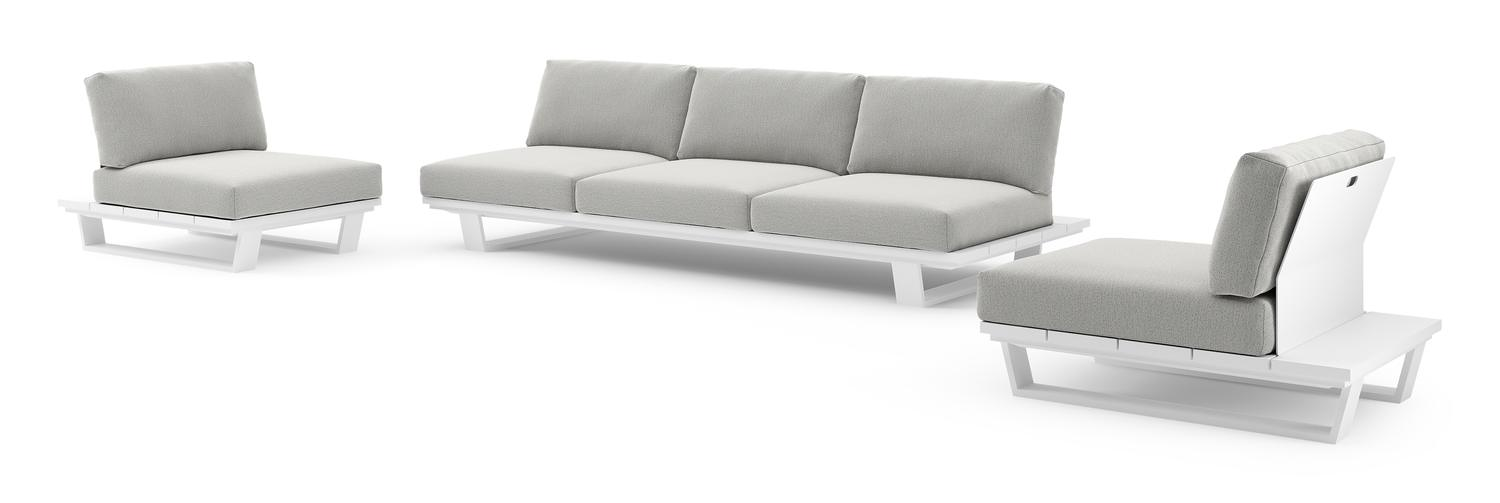 Pagino loungeset in wit aluminium met savane nimbus all weather sunbrella® luxe kussens