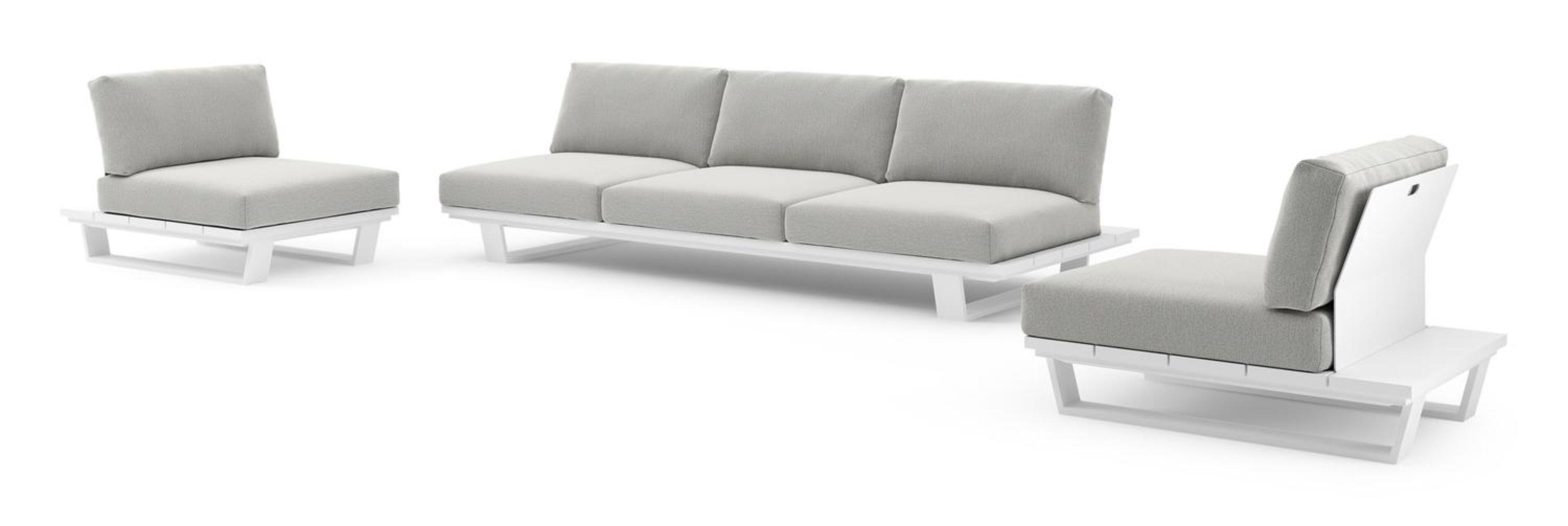 Pagino loungeset in wit aluminium met savane nimbus all weather sunbrella® luxe kussens