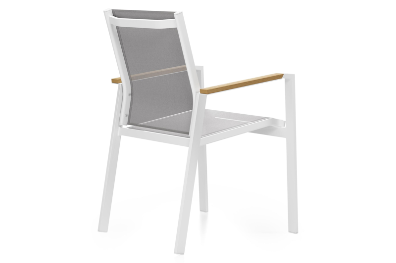 Bahia tuinset in wit aluminium en polywood tafelblad met 6 stapelbare Bahia tuinstoelen