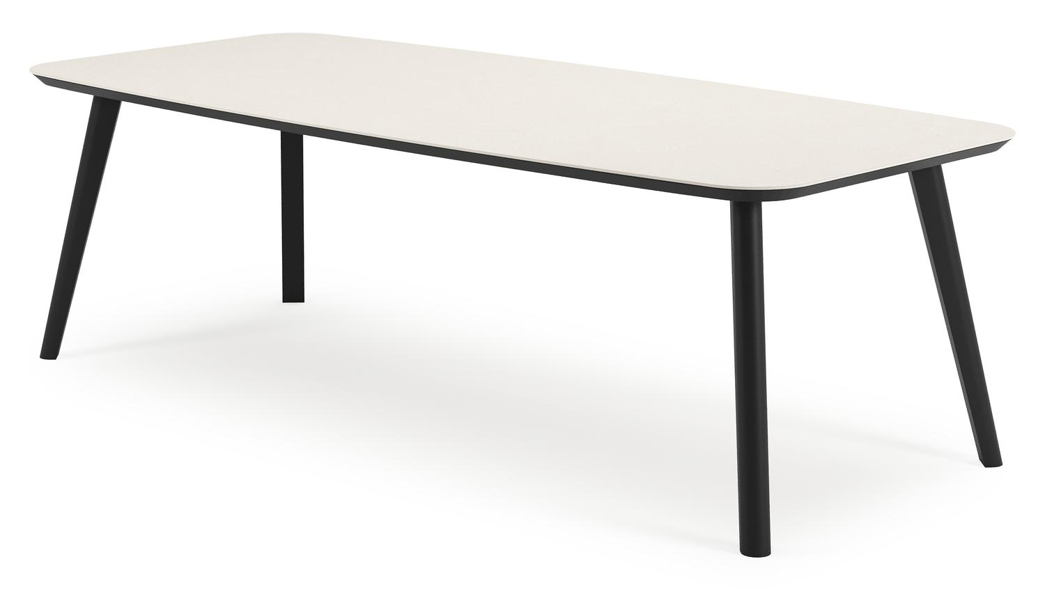 Mosa tuintafel bootvorm in zwart aluminium en sintered stone Crema minerale - L 240 x B 110 x H 74 cm