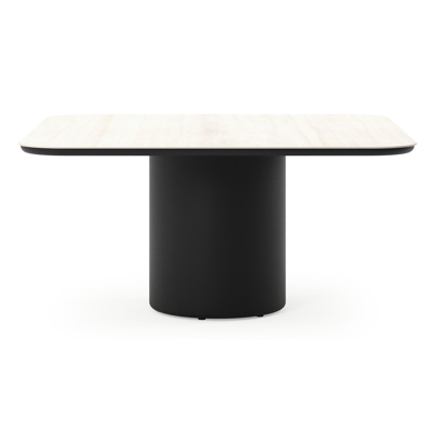 Amico tuintafel afgerond vierkant in zwart aluminium en volkeramiek Travertino Bianco - L 148 x B 148 x H 73.5 cm